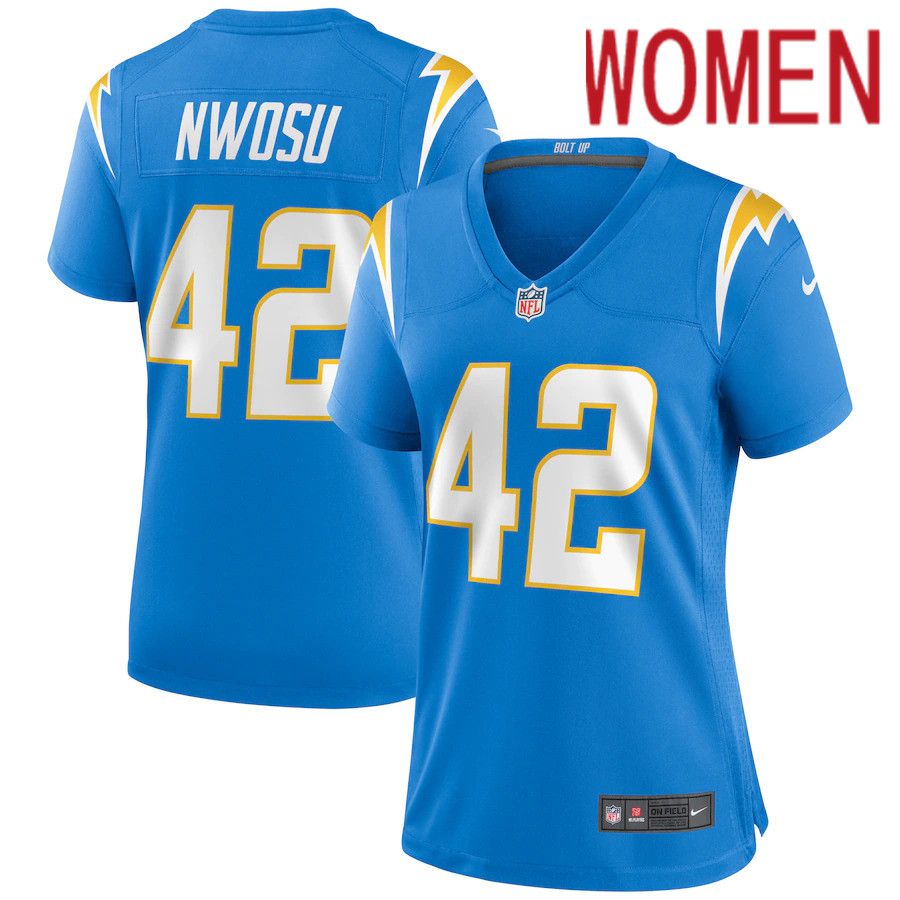 Women Los Angeles Chargers #42 Uchenna Nwosu Nike Powder Blue Game NFL Jersey->women nfl jersey->Women Jersey